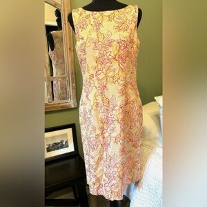 Maggie London Linen Floral Embroidered Size 6 Medium Sleeveless Cream dress